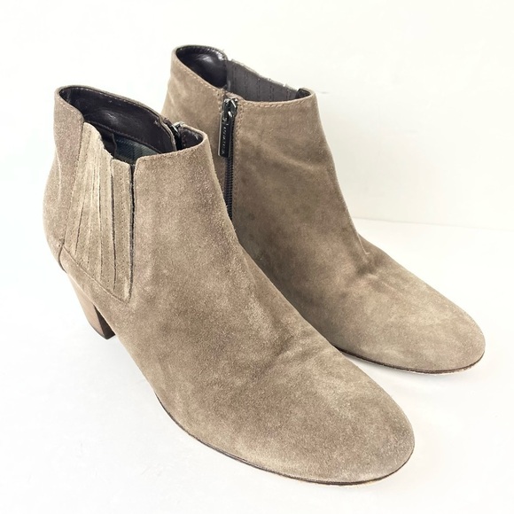 AQUATALIA taupe Nubuck Leather Stacked Block Heel Round Toe Anklw Booties Sz 10 - Picture 4 of 8